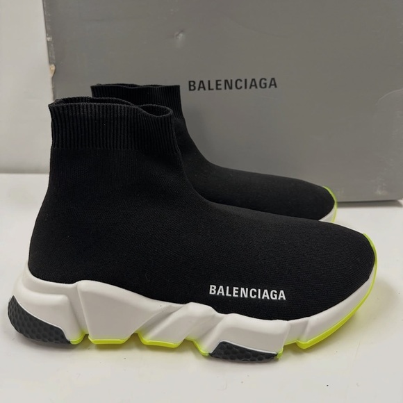 Balenciaga Black and White Sock Sneakers with Neon Accents